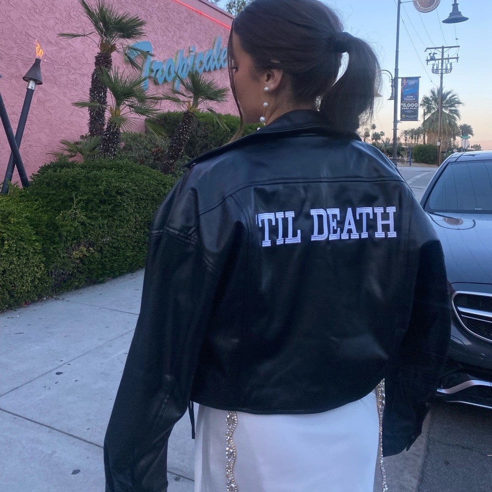 till death black vegan leather jacket size small